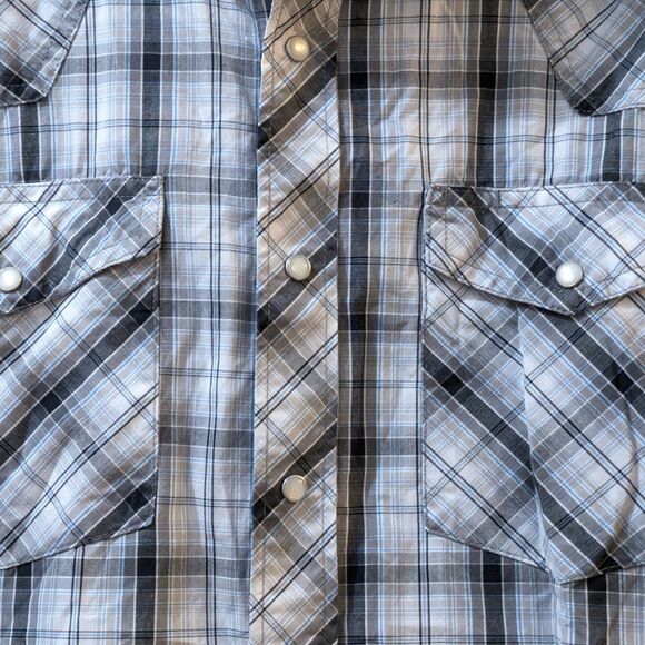 Wyoming Traders Western Blue Plaid Pearl Snap Button Down Shirt Mens Medium - Picture 7 of 12